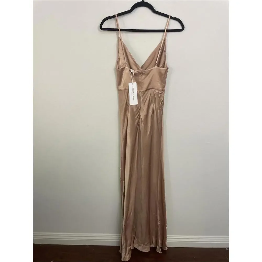 Shona Joy La Lune Cross Draped Maxi satin Dress desert rose SZ 4 NWT $360 msrp - Picture 4 of 8